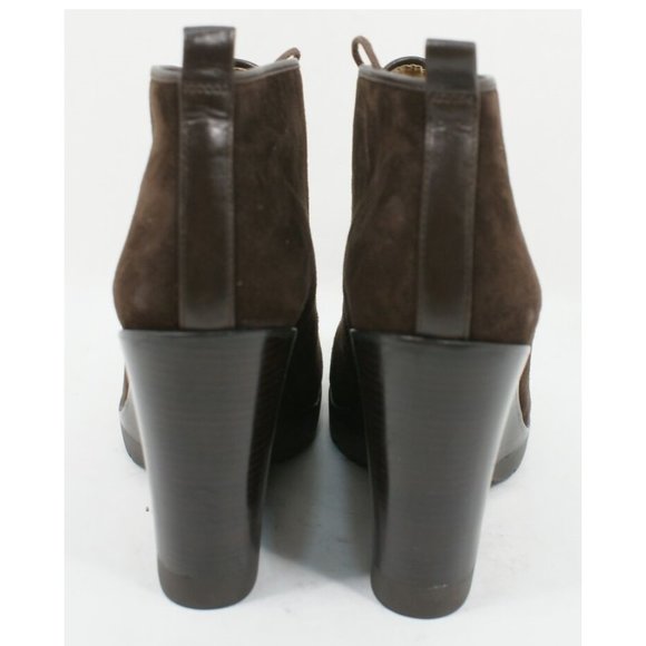 $600 Michael Kors Collection Beth Wedge Booties Boot Rich Suede Brown 37.5 (Z1) - Picture 4 of 8